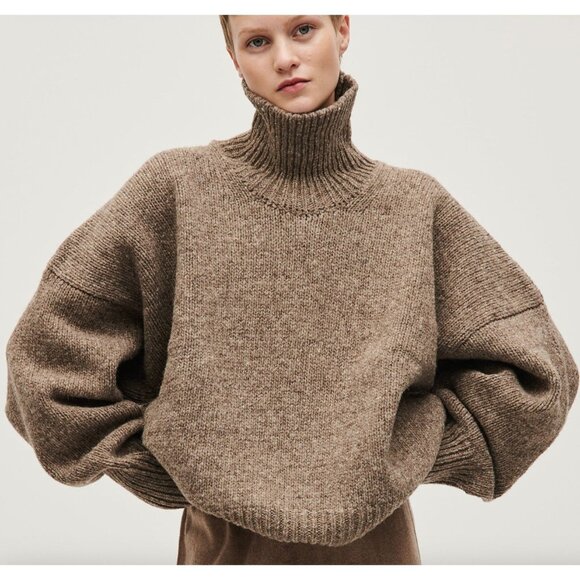Babaa Sweaters - babaa Jumper No17 Dark Mist One Size 100% Wool Turtleneck Oversized Chunky